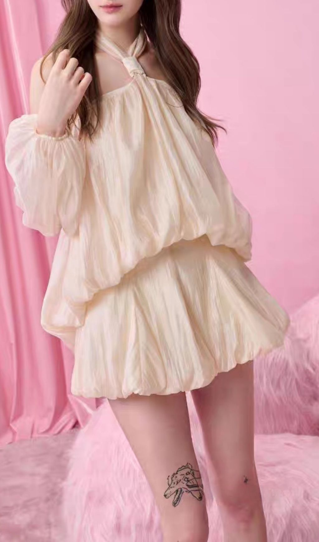 Kuniye Apricot Halter Mini Dress