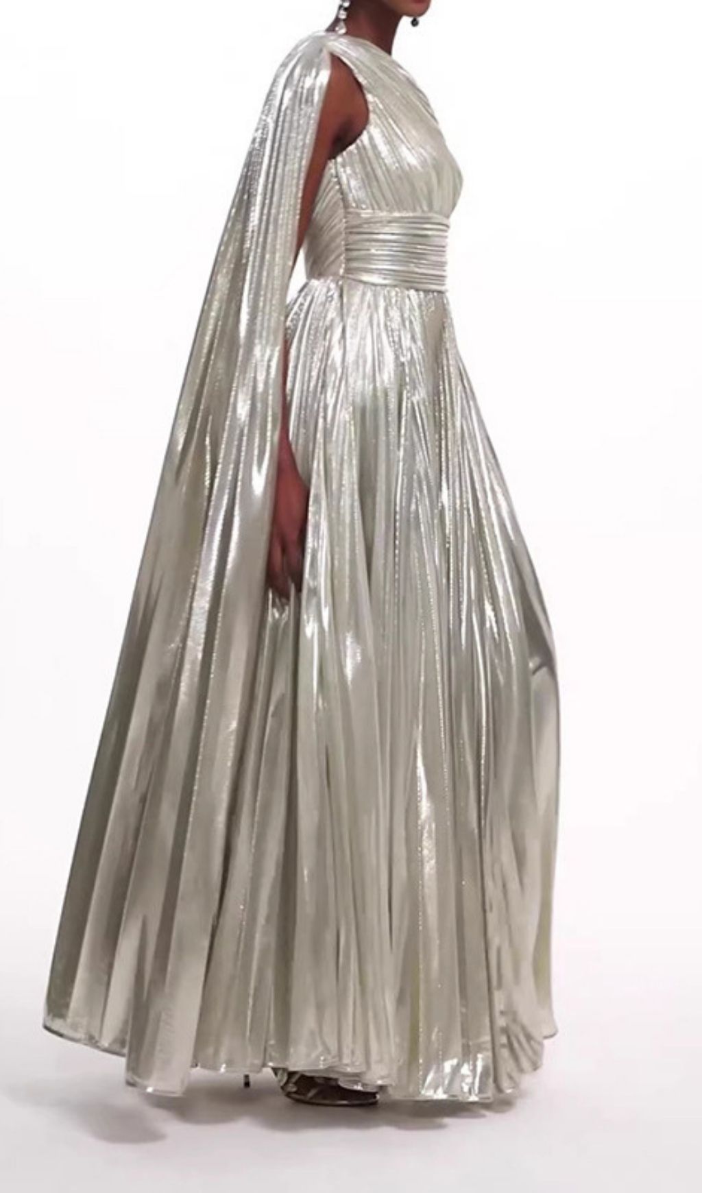 Solace London Karter Metallic Pleated One-Shoulder Maxi Gown