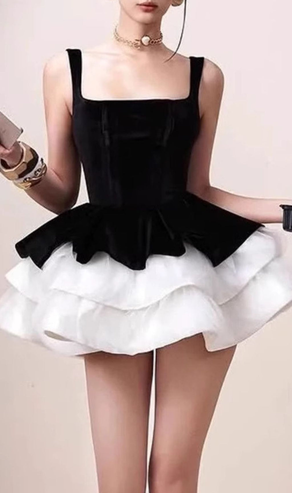Floyce Black White Patchwork Mini Dress