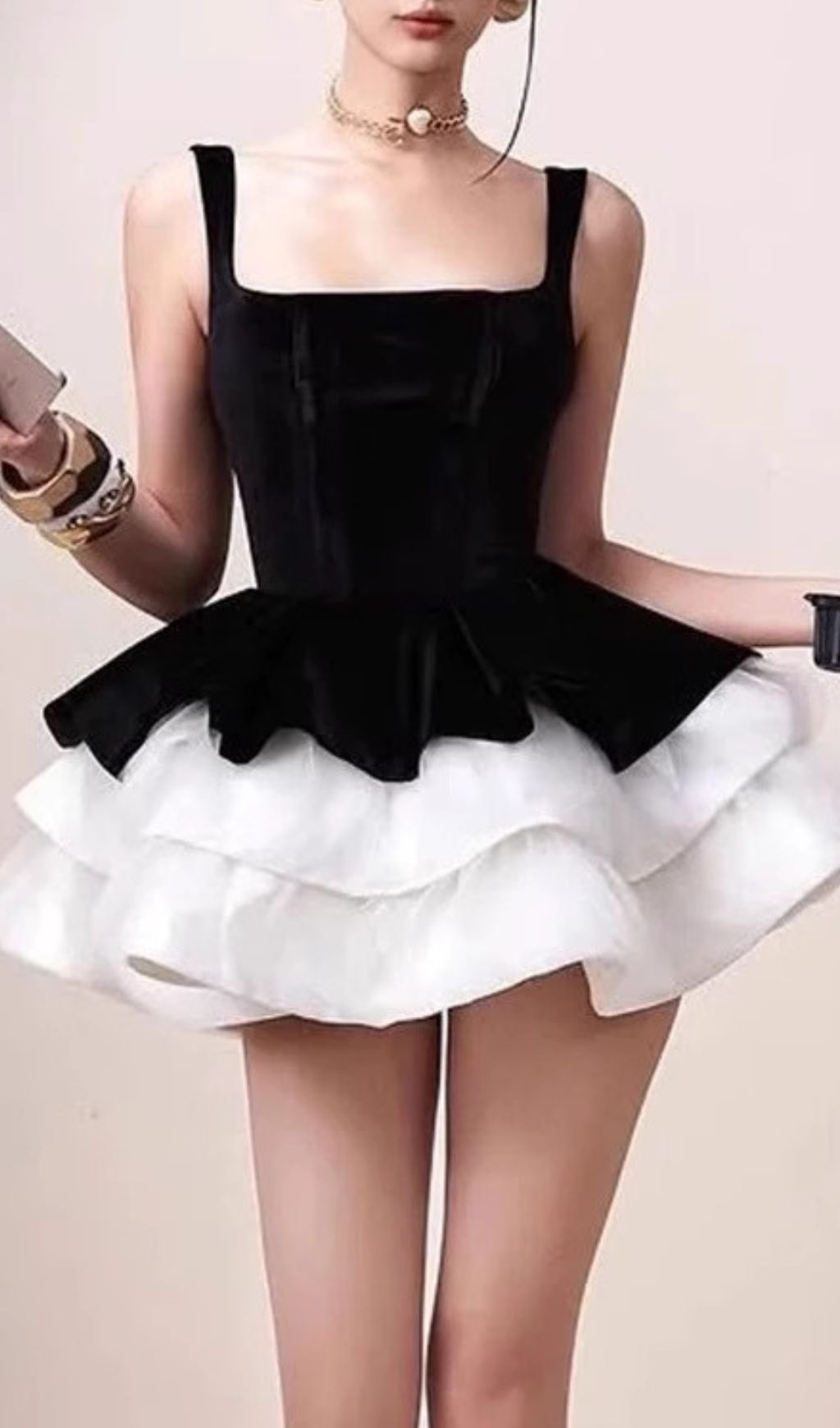 Floyce Black White Patchwork Mini Dress