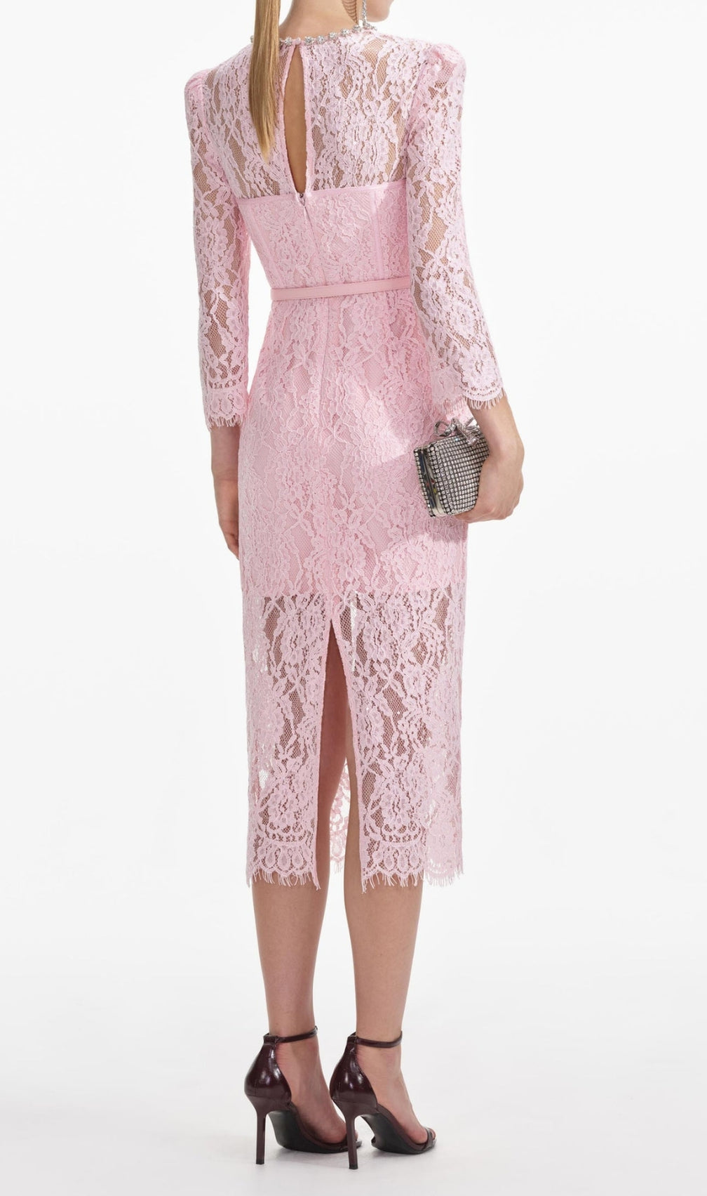 Pink Lace Bustier Midi Dress