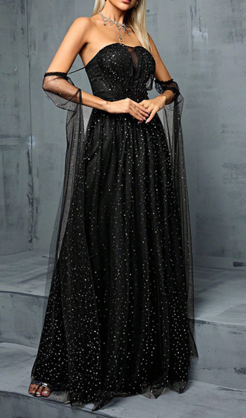 Darya Black Sequin Slit Maxi Dress