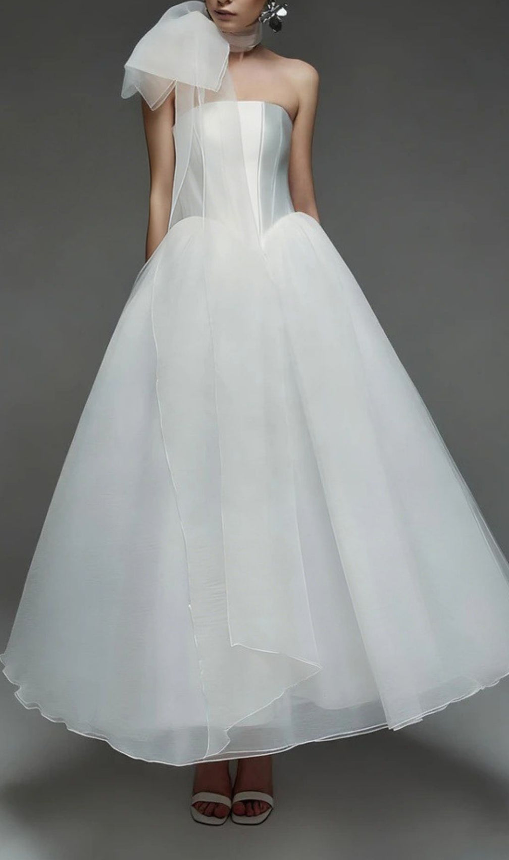 Keena Ethereal White Strapless Corset Wedding Dress with Sculptural Bow