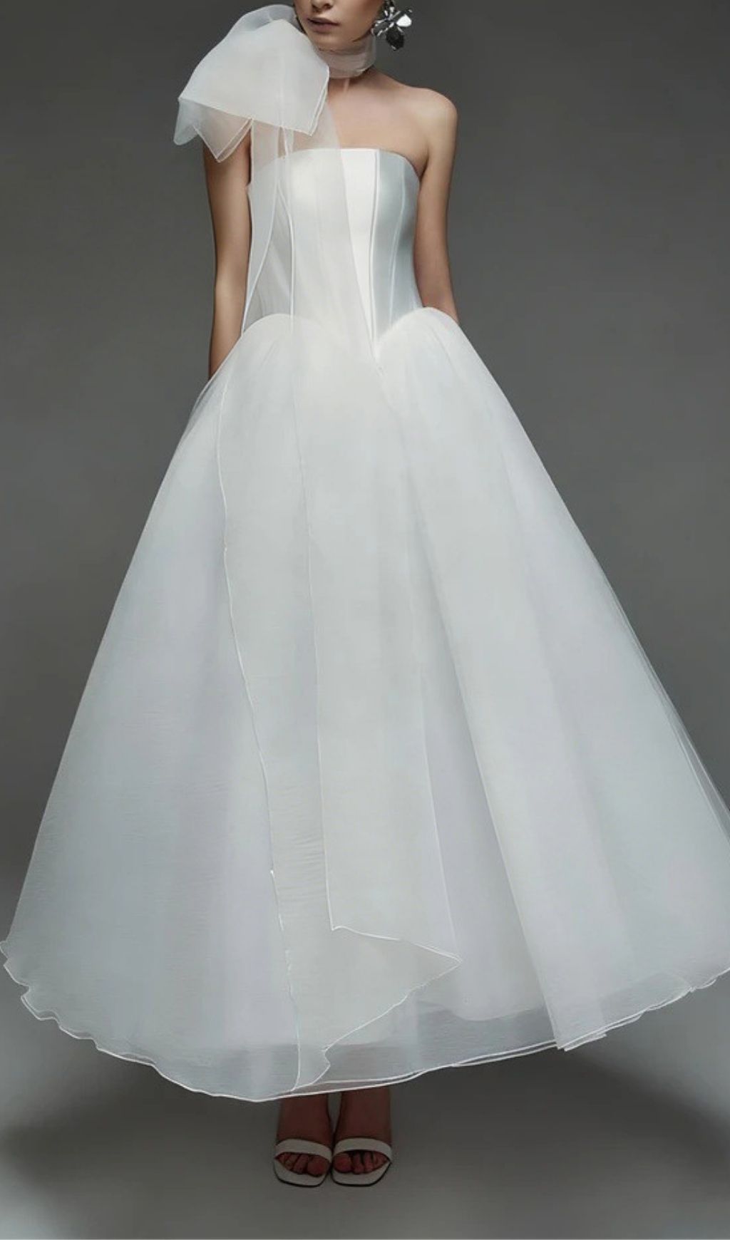 Keena Ethereal White Strapless Corset Wedding Dress with Sculptural Bow