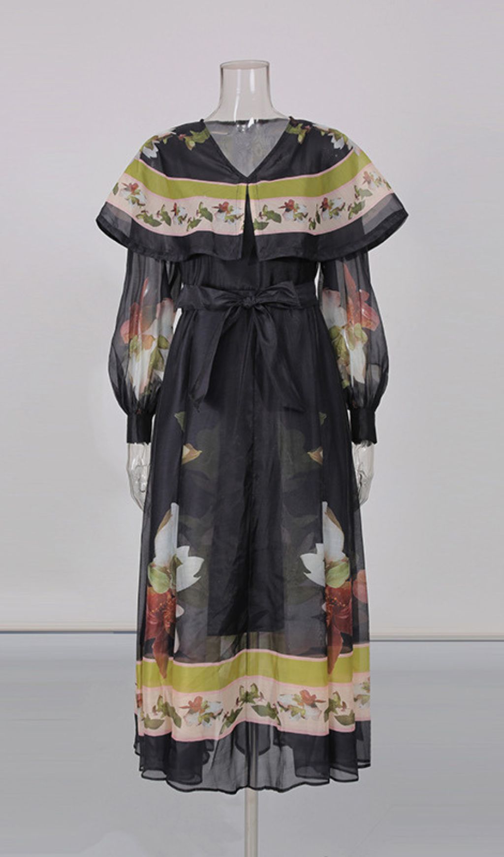 Ivi Black Printed Long Sleeve Midi Dress