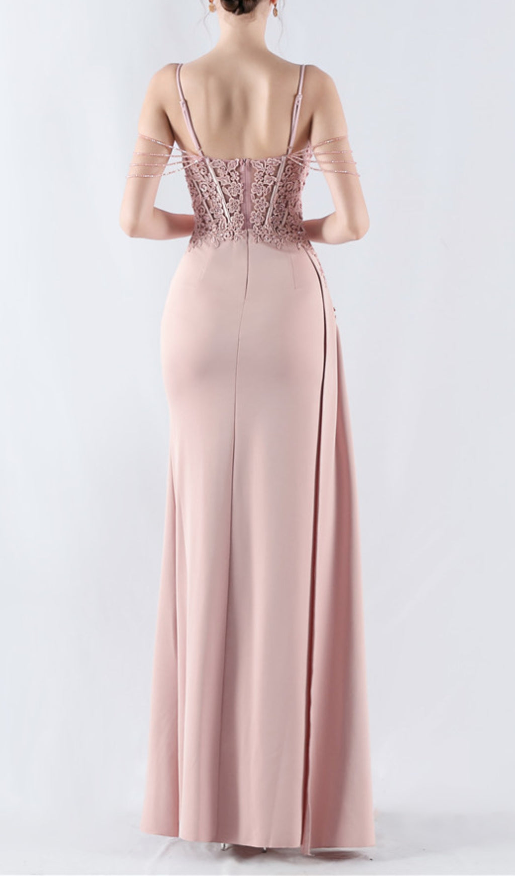 Chofa Pink Flower Bead Corset Maxi Dress