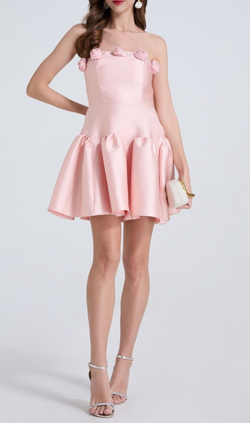 Denae Pink Strapless Flower Mini Dress