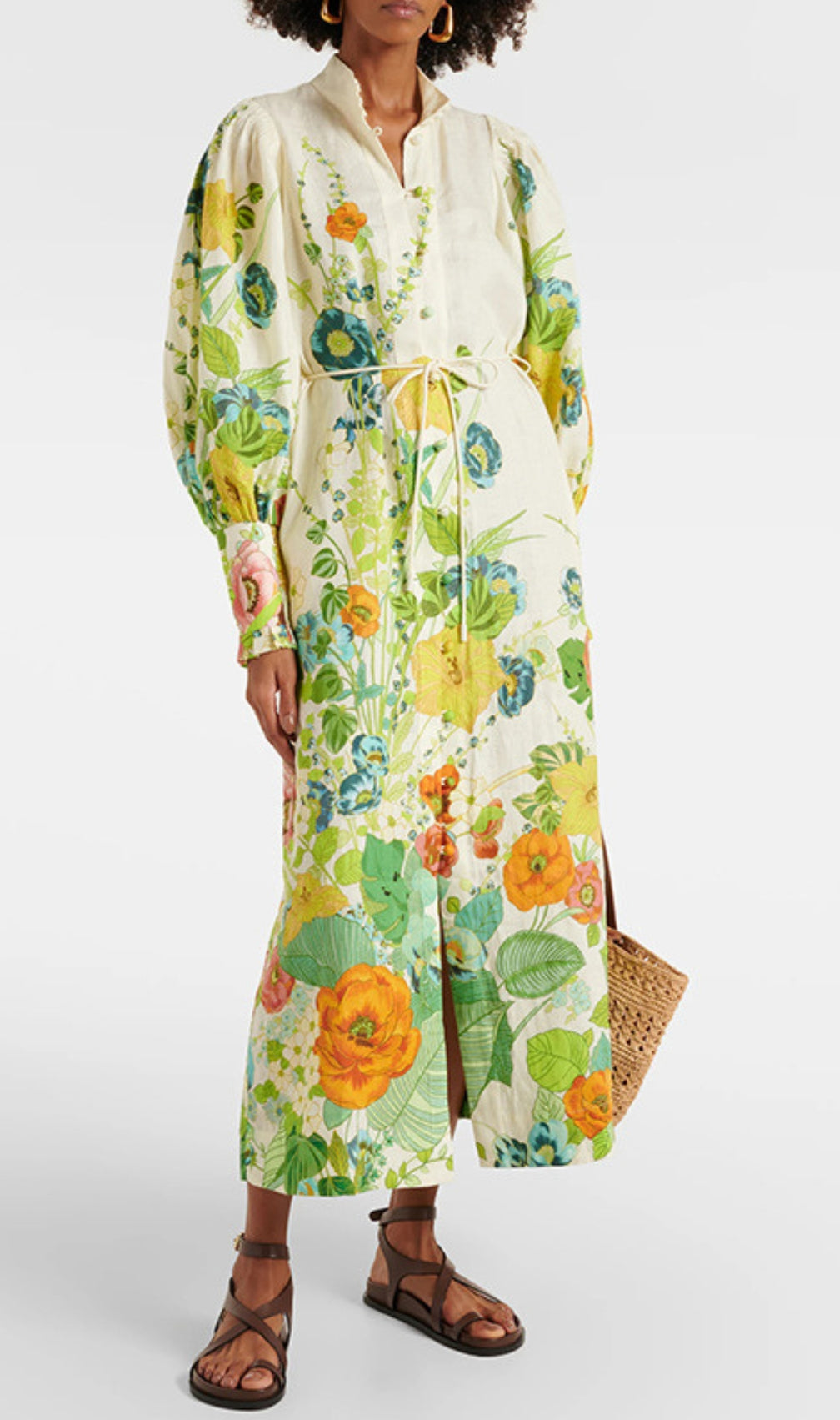 Baha Floral Printed Puff Sleeve Maxi Dress