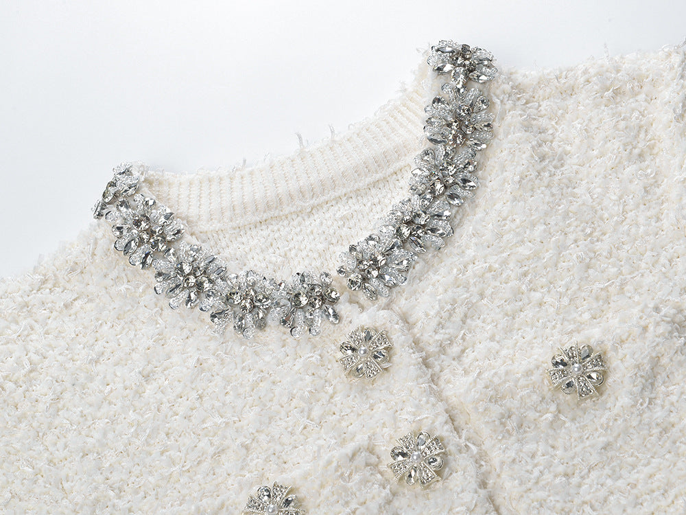 Glamorous Black Embellished Tweed Mini Dress | Crystal Collar Party & Cocktail Dress