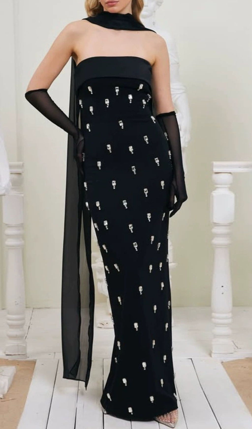 Genia Black Strapless Embellished Maxi Dress