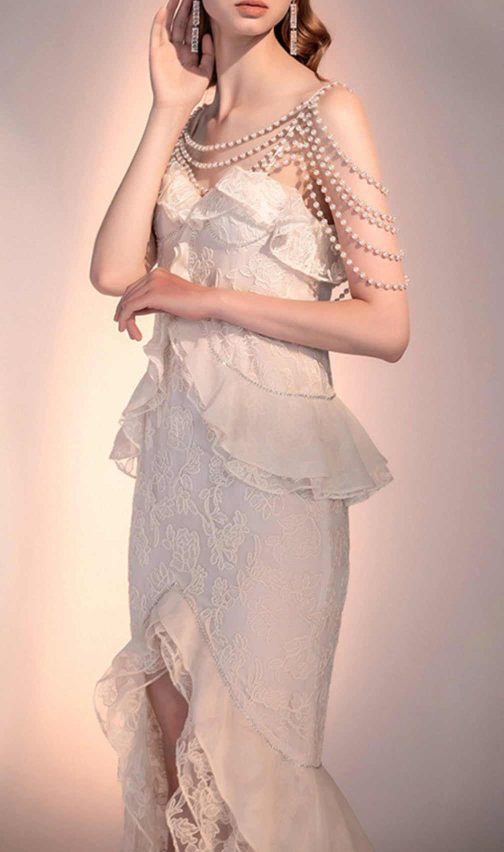 Alta Lace Ruffes Pearl Dress