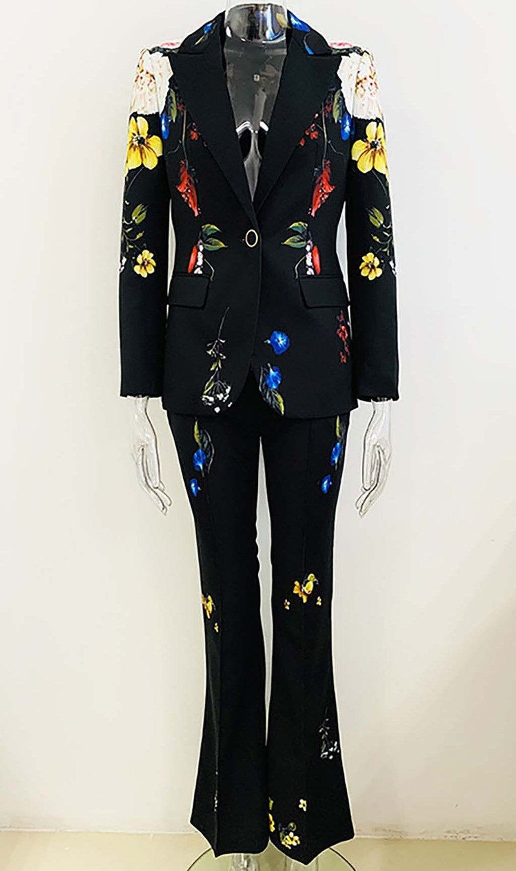 Printed Button Jacket Suit In Black