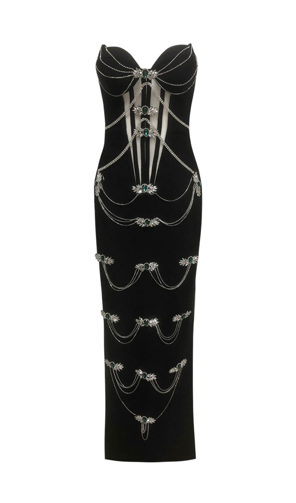 Fatima Black Strapless Diamond Bandage Maxi Dress