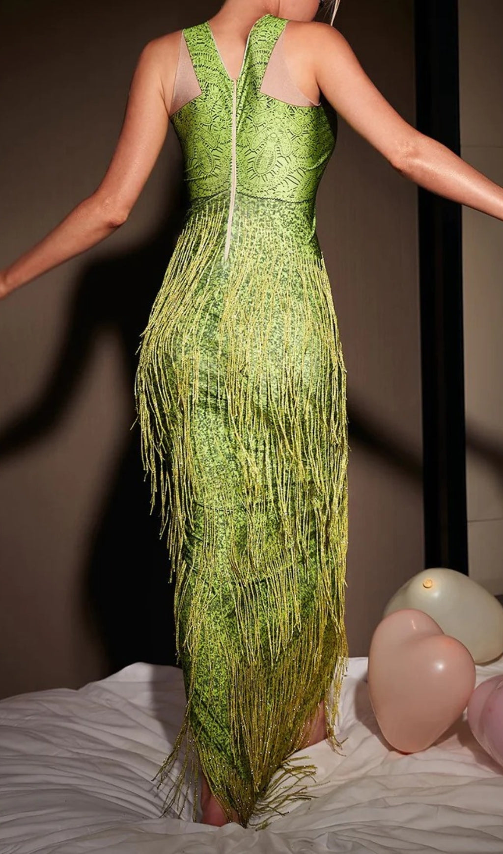 Analú Floral Crystal Fringe Midi Dress