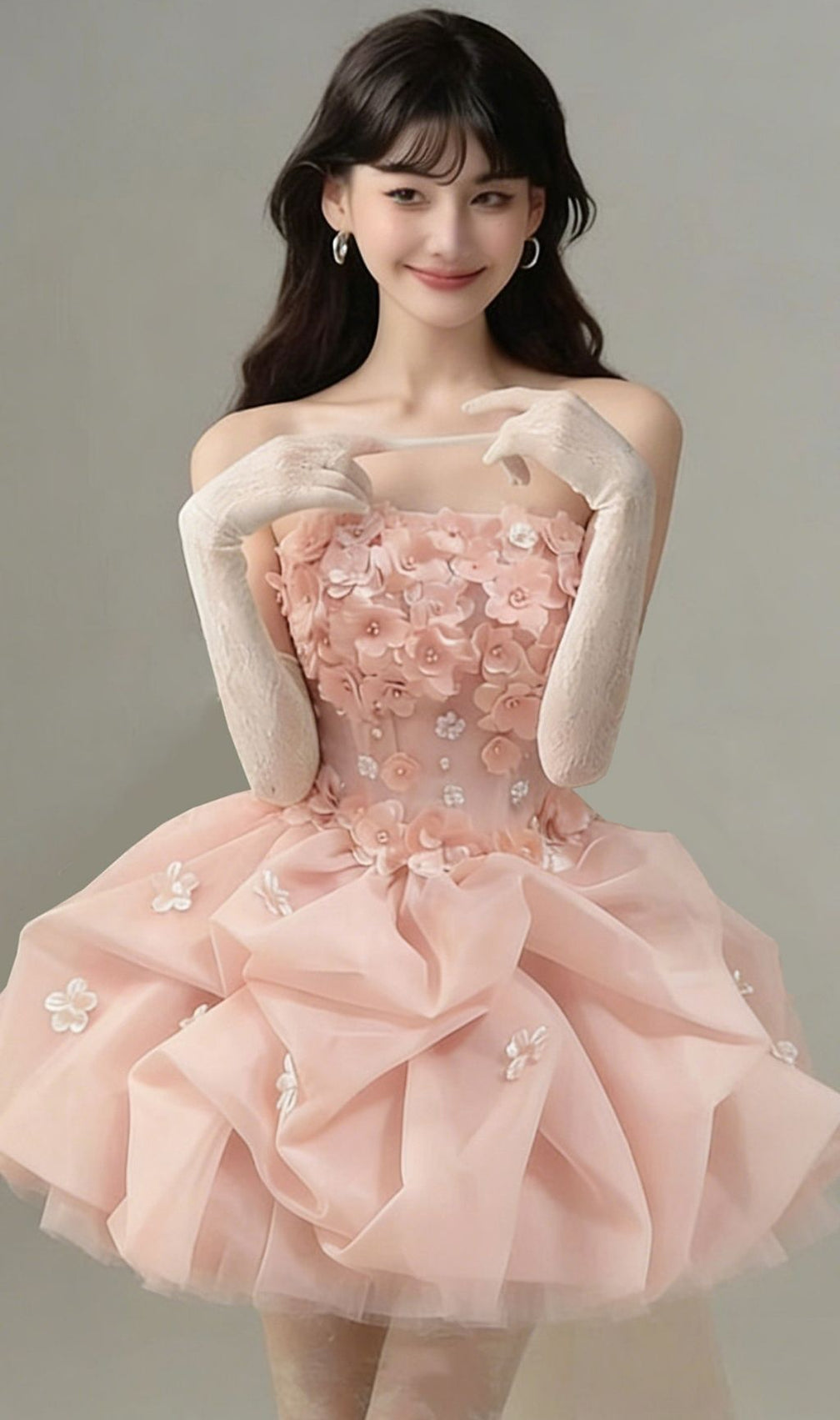 Krista Pink Strapless Flower Mini Dress