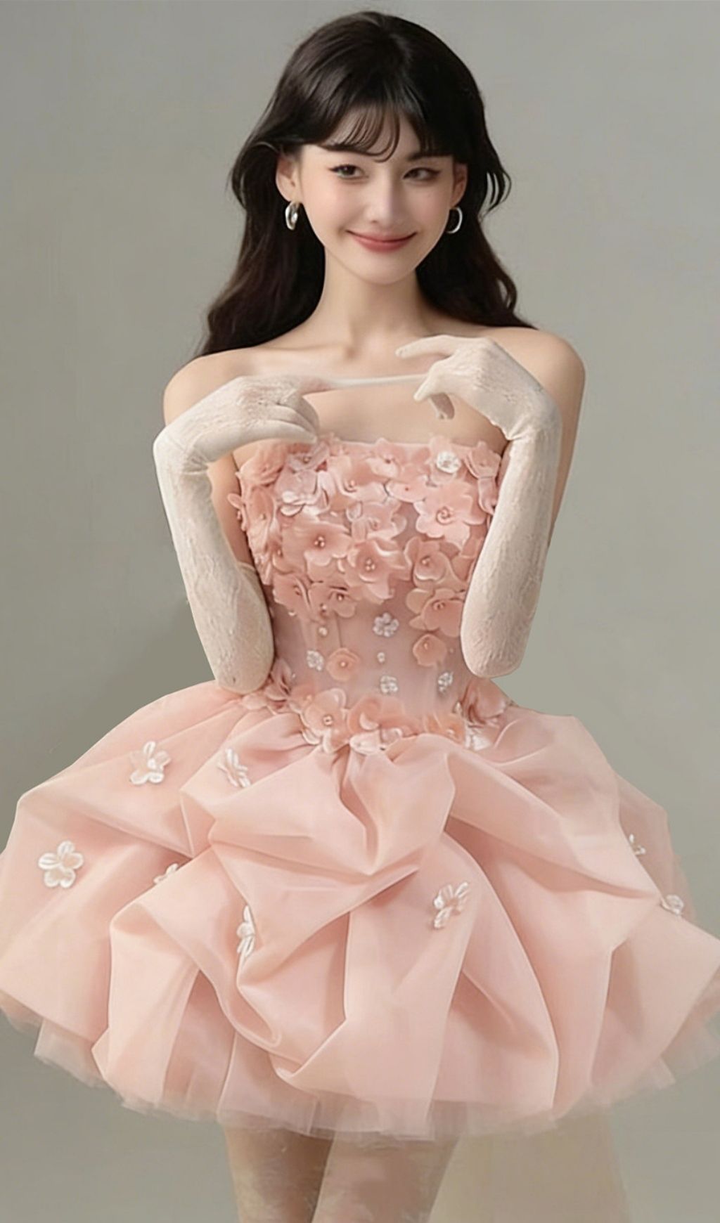 Krista Pink Strapless Flower Mini Dress
