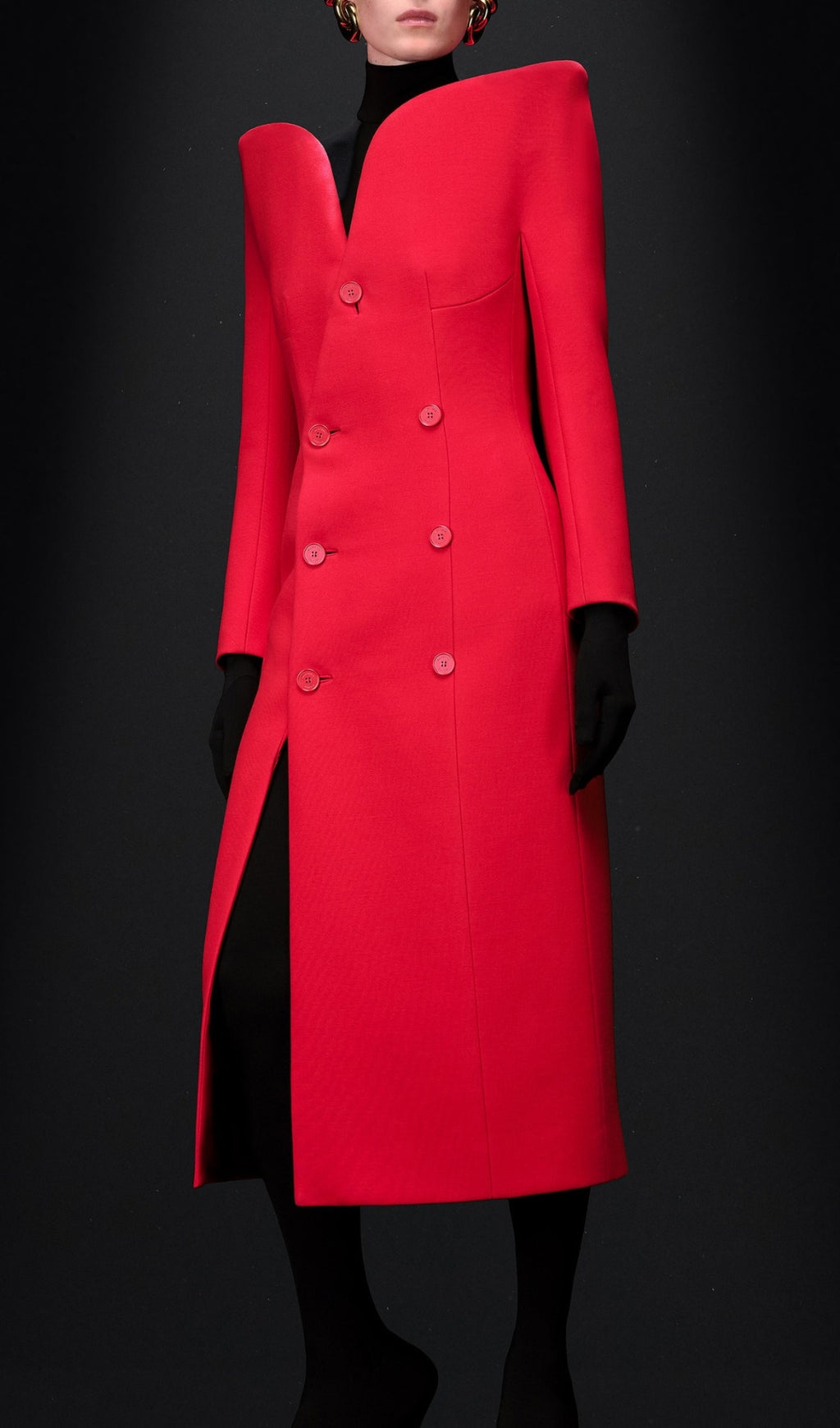 Brittania Red V-Neck Long Sleeve Midi Blazer Dress