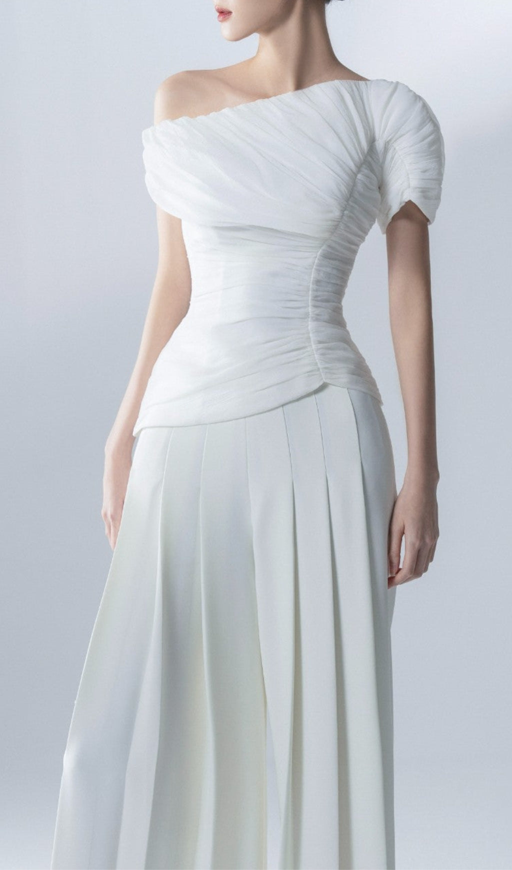 Aviva White Feather Pleated Two-Piece Suit