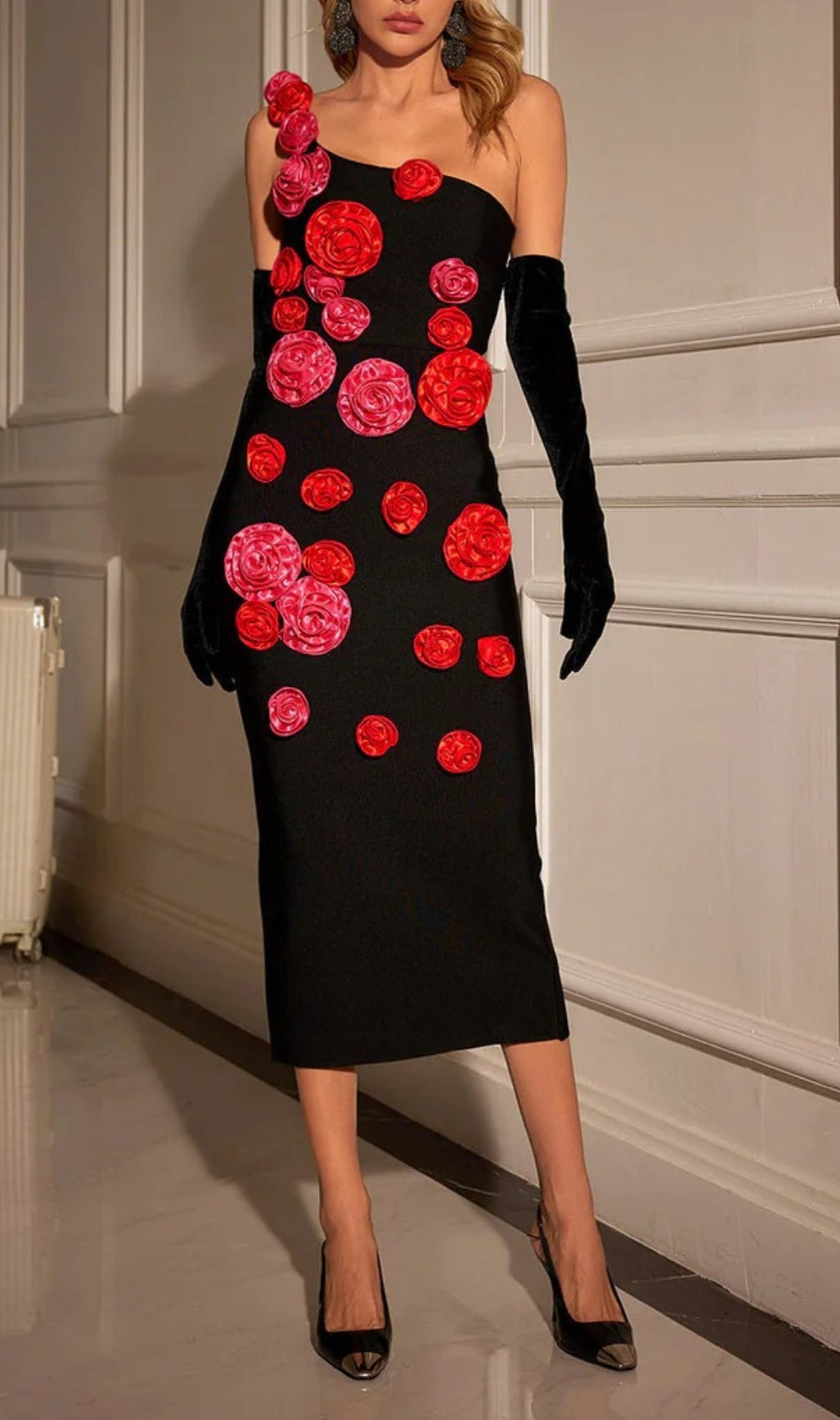 Azania One Shoulder Flower Bandage Dress