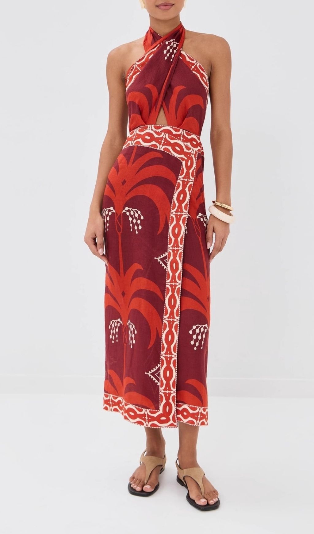 Lakin Red Printed Backless Maxi Dress