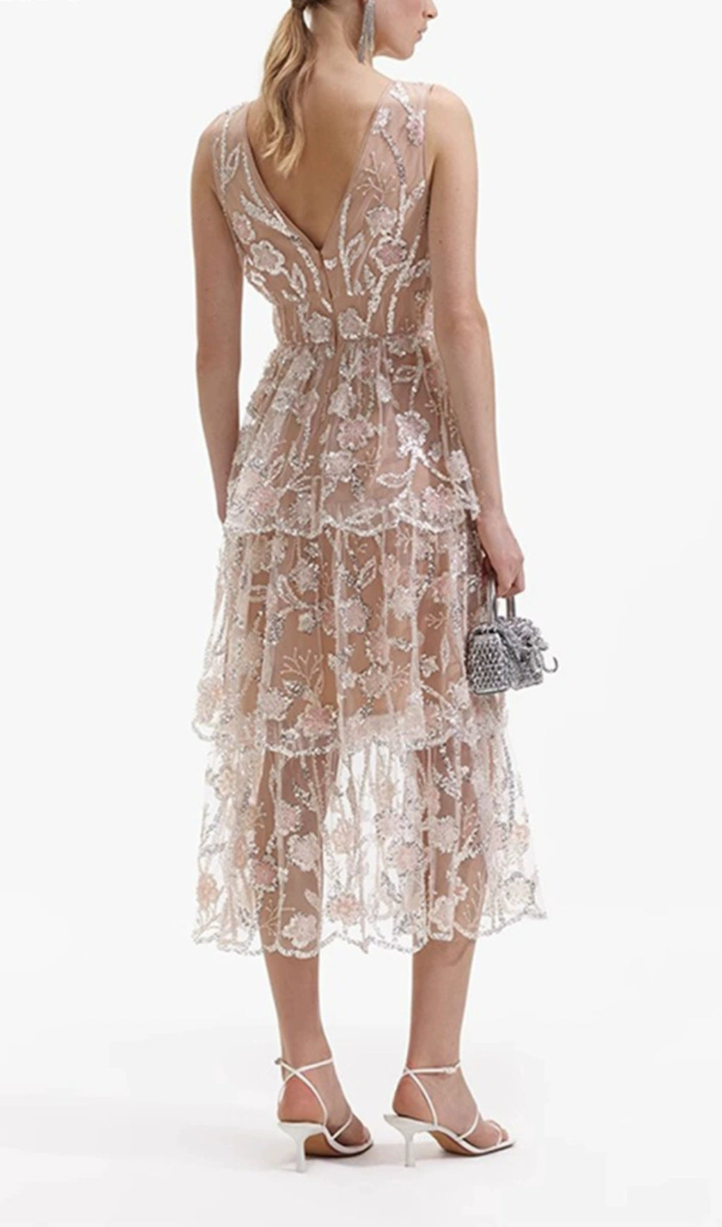 Eartha V-Neck Embroidery Midi Dress