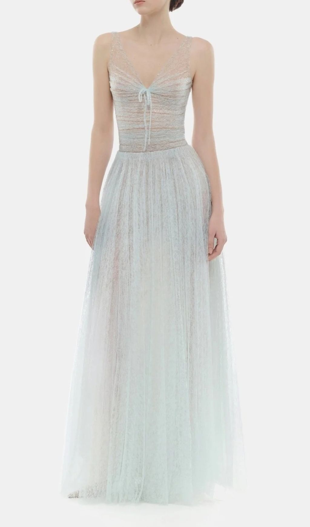 Josie Ethereal Light Blue Mesh Maxi Dress | Elegant V-Neck Formal Gown