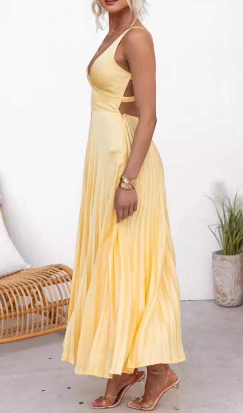 Lahoma Strappy V-Neck Pleated Maxi Dress