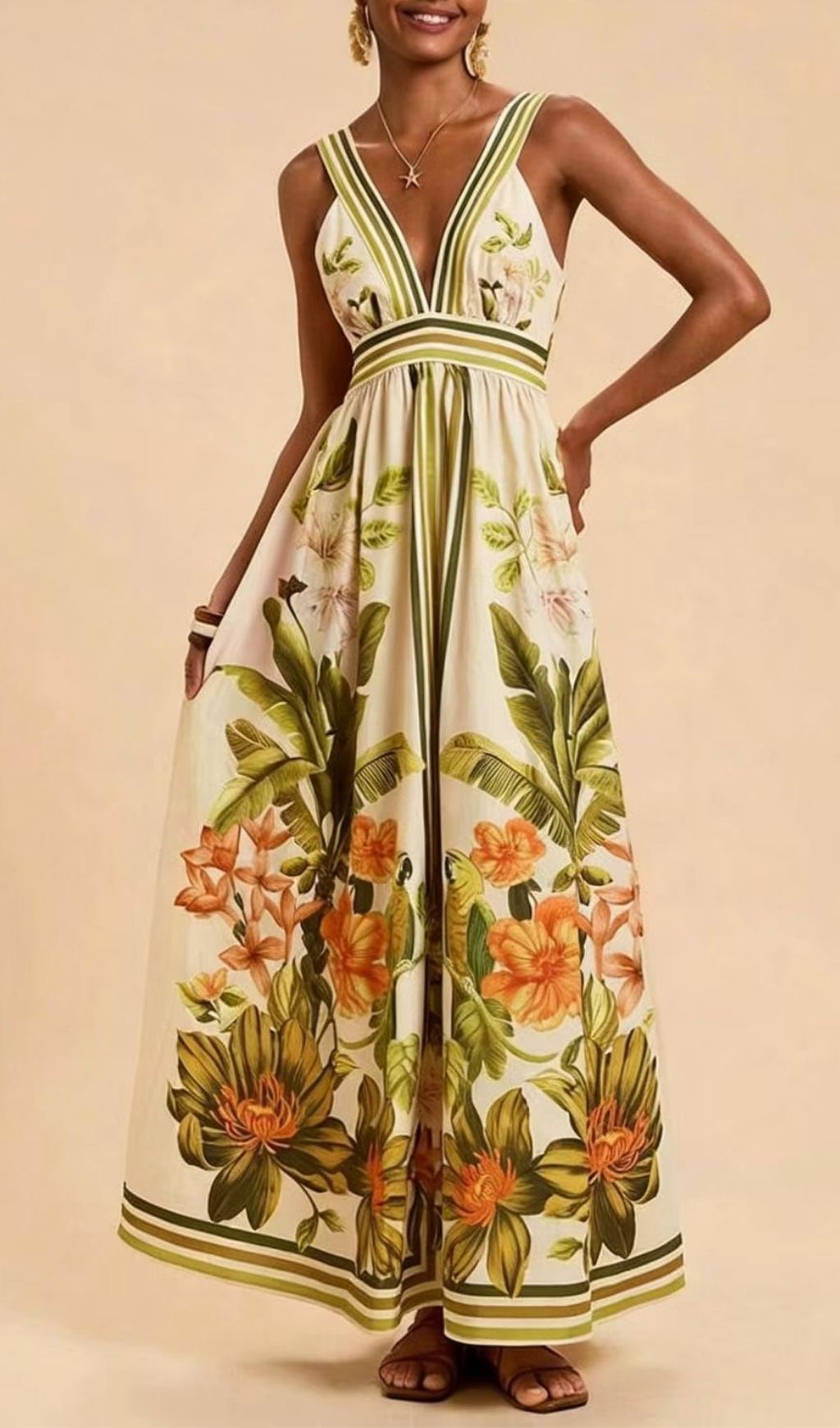 Laibah V-Neck Flower Printed Maxi Dress
