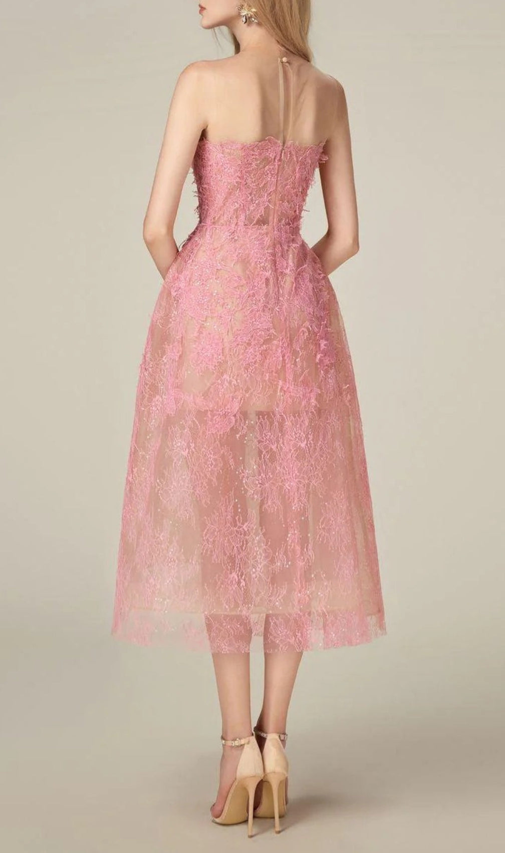 Allyson Pink Floral Lace Embroider Midi Dress