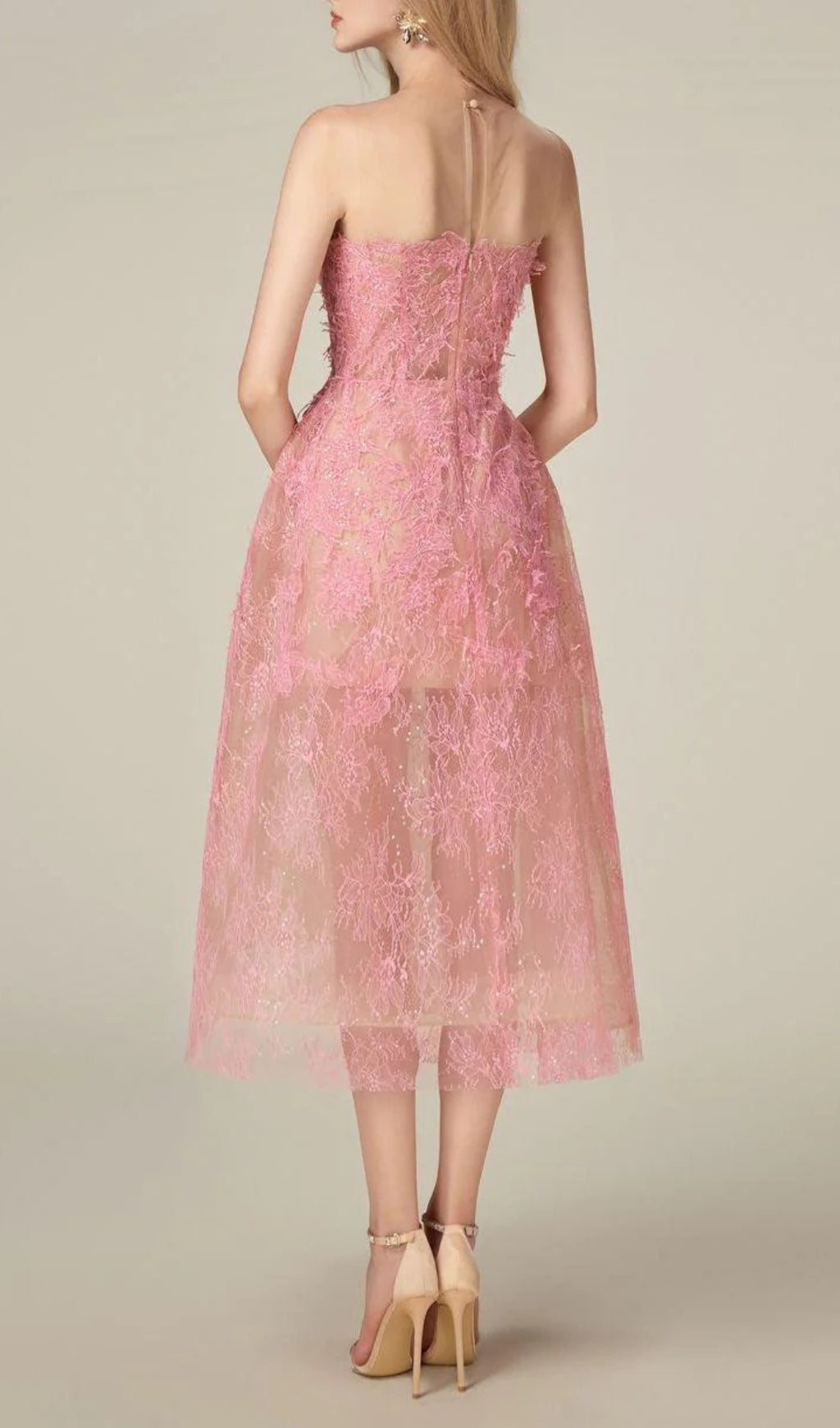 Allyson Pink Floral Lace Embroider Midi Dress