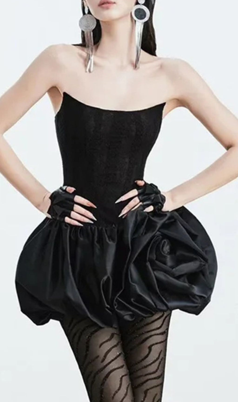 Irene Black Strapless Corset Mini Dress: Sculpted Drama & Chic Allure