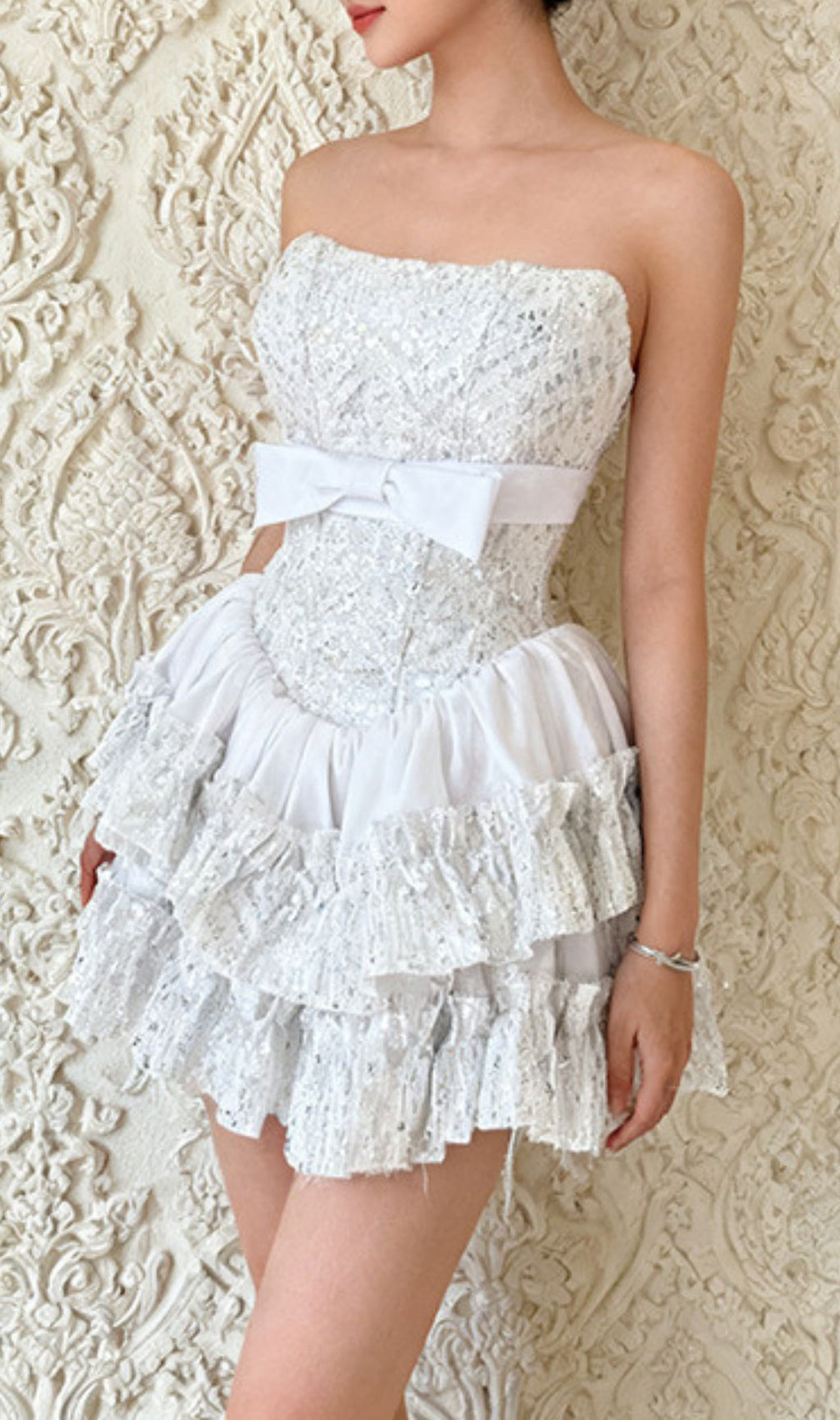 Iolana Dazzling Strapless Sequin Mini Dress | White Party & NYE Glam