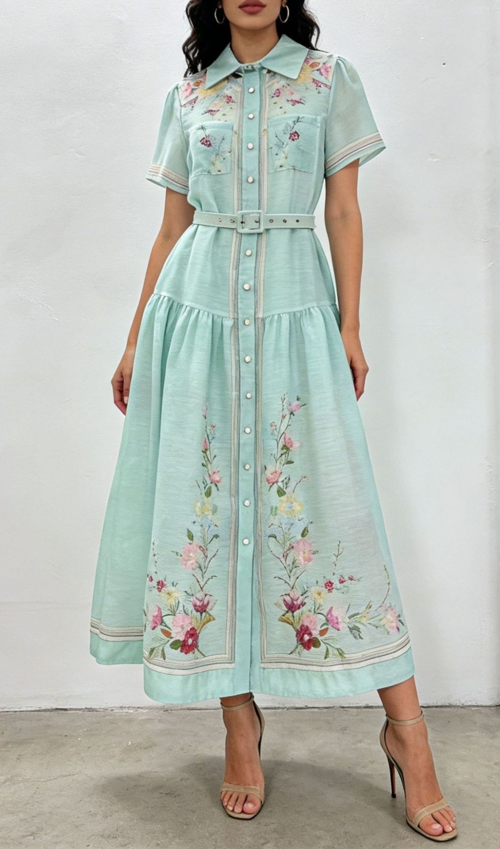 Kendyl Floral Maxi Shirt Dress with Belt - Elegant Spring & Summer Style