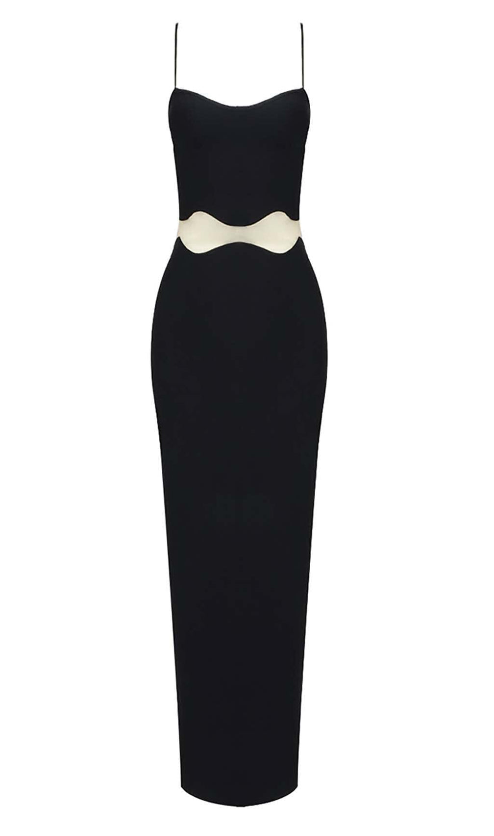 Scalloped Mesh Insert Maxi Dress In Black