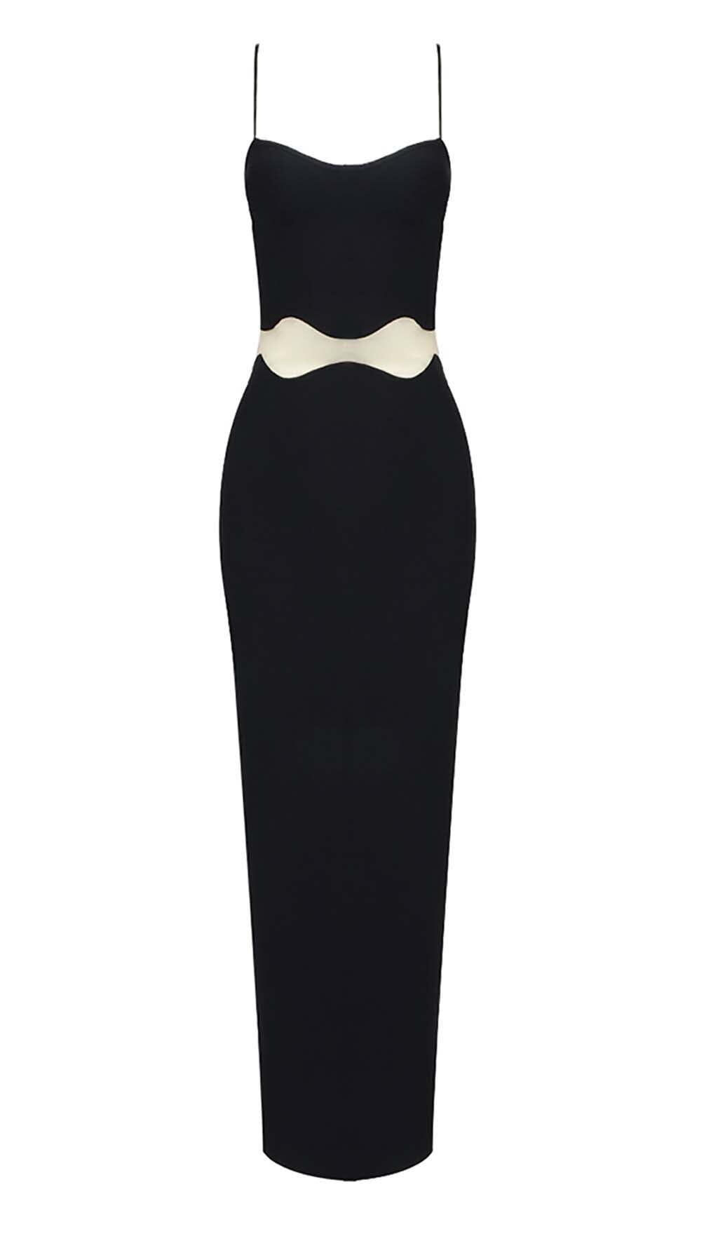 Scalloped Mesh Insert Maxi Dress In Black