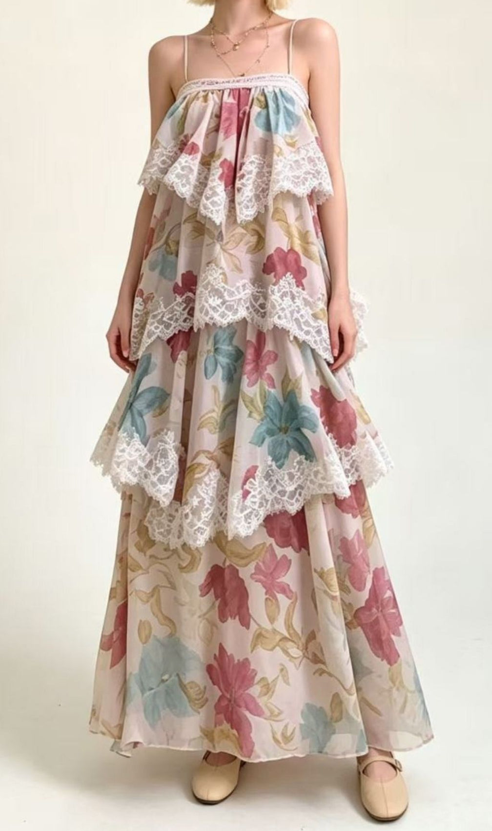 Kôichi Strappy Lace Printed Maxi Dress