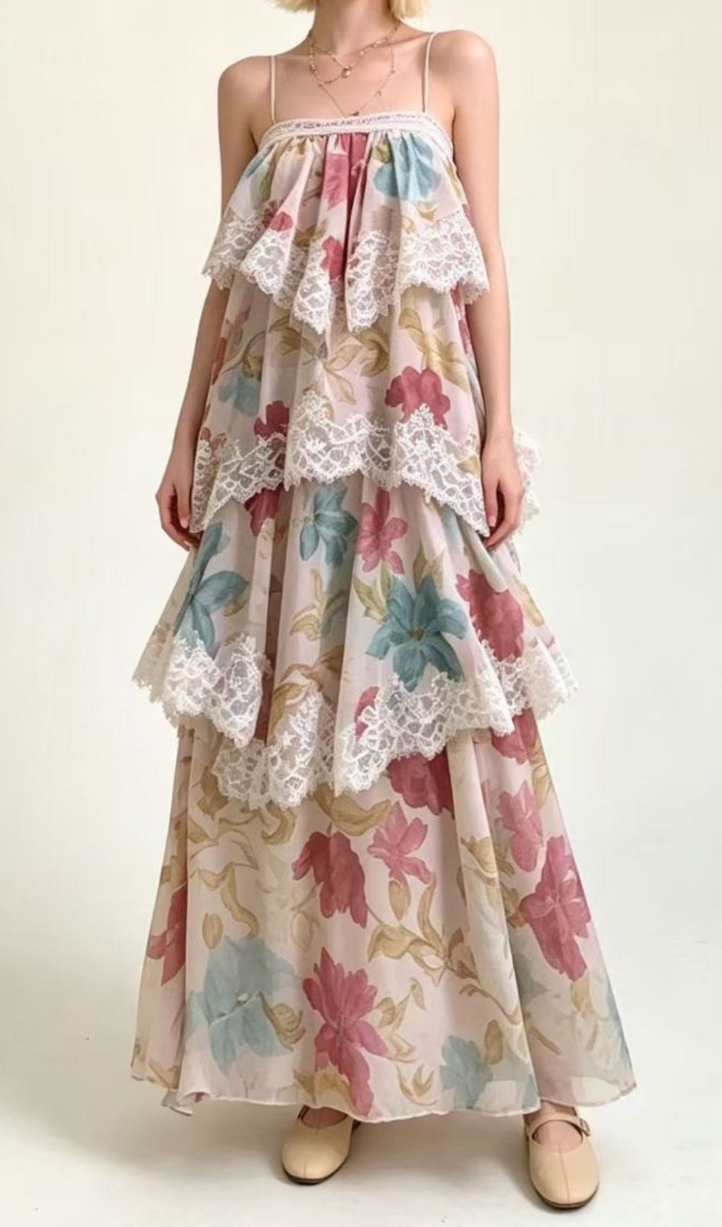 Kôichi Strappy Lace Printed Maxi Dress
