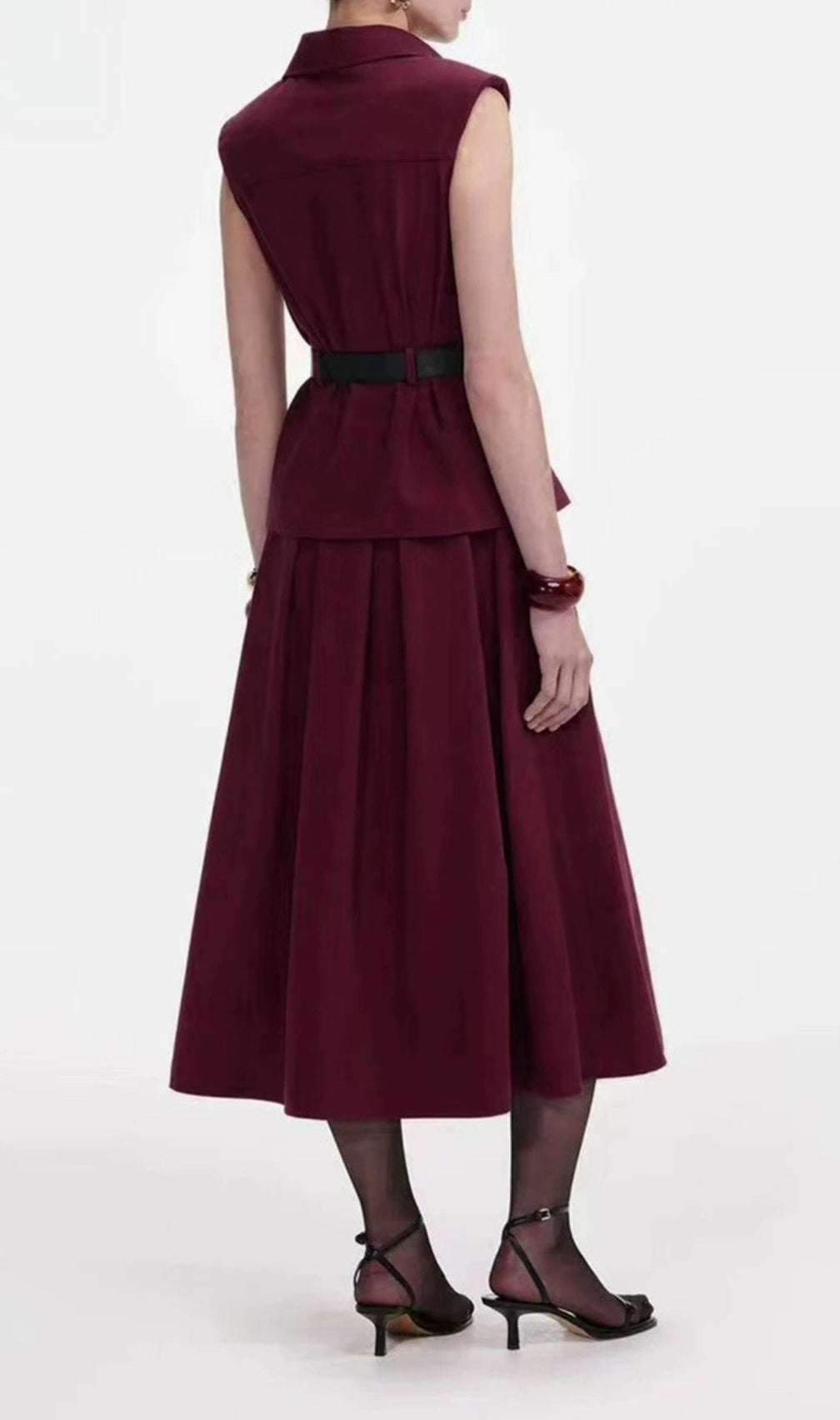 Iliana Elegant Burgundy Sleeveless Belted Skirt Set - Chic 2-Piece Outfit for Women