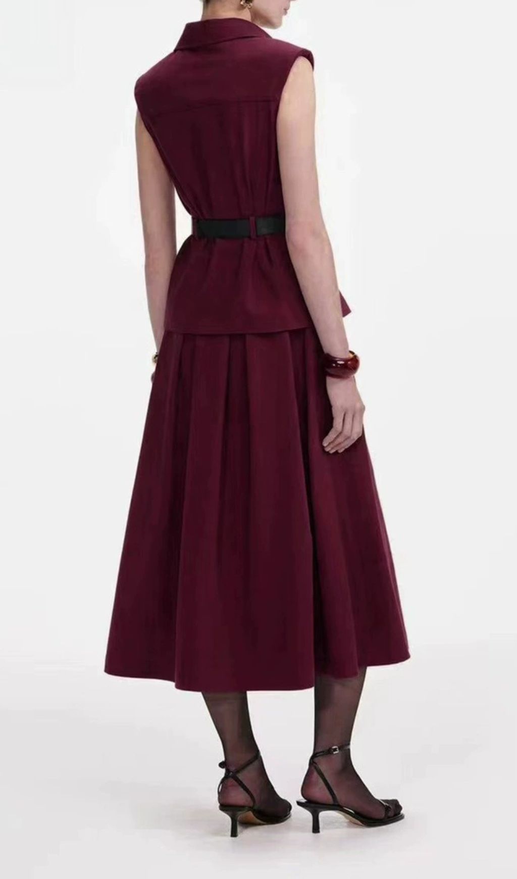 Iliana Elegant Burgundy Sleeveless Belted Skirt Set - Chic 2-Piece Outfit for Women