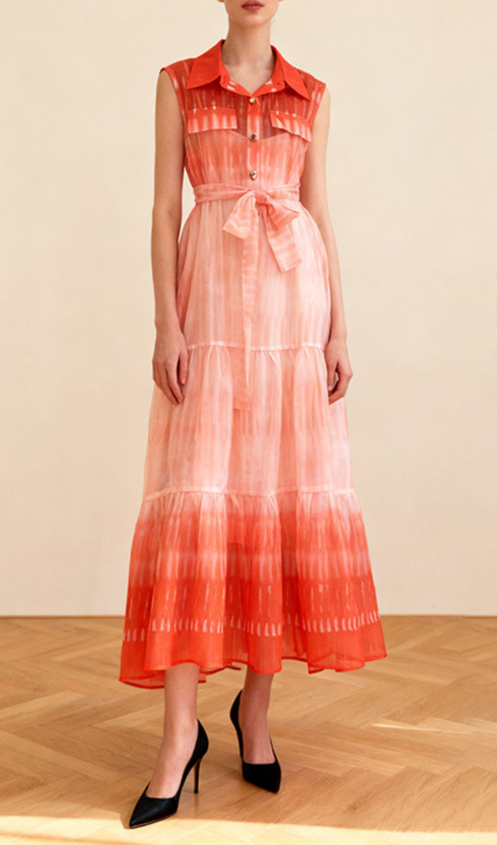 Isi Ombre Tie-Dye Sleeveless Midi Dress - Flowy Tiered Shirtdress