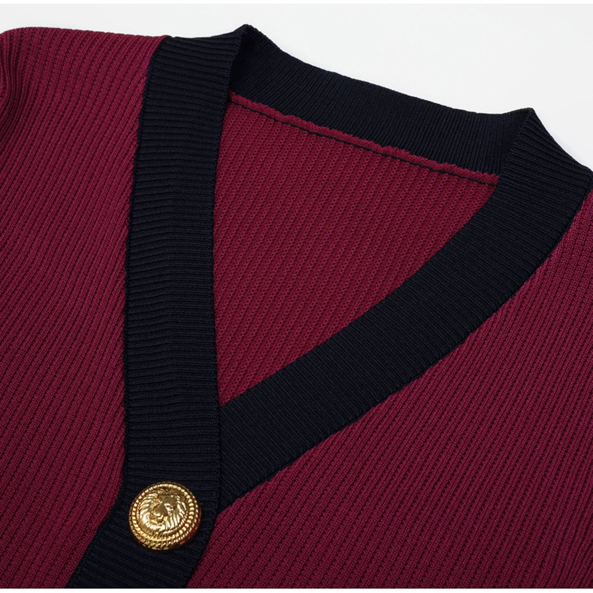 Kavita Chic Ribbed Knit Mini Dress with Gold Buttons & Contrast Trim