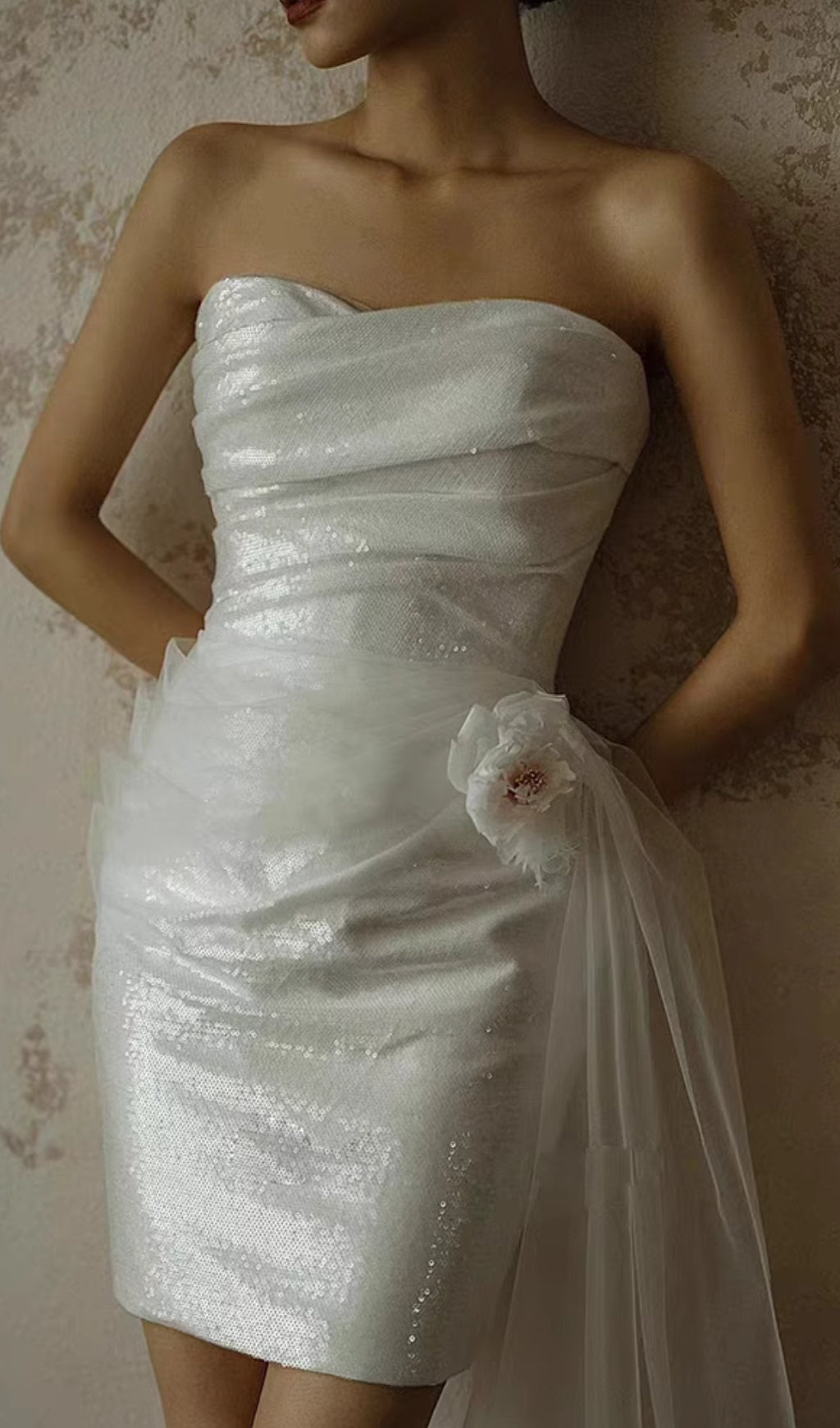 Colissa Strapless Flower Mesh Mini Dress