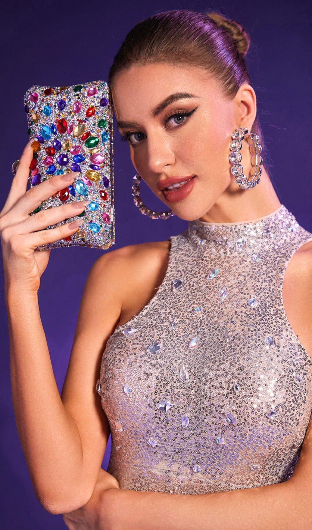 Multi Rhinestone Crystal Clutch