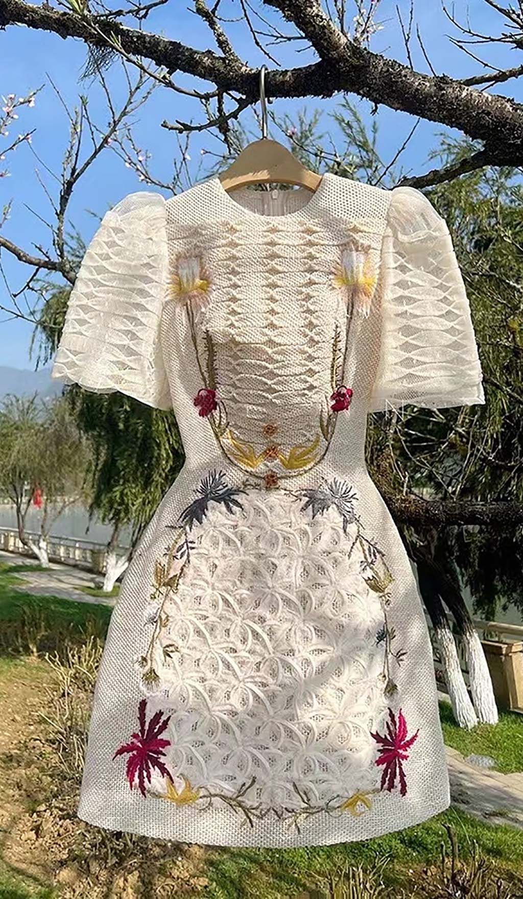 A-Line Smocked Mini Dresses In White