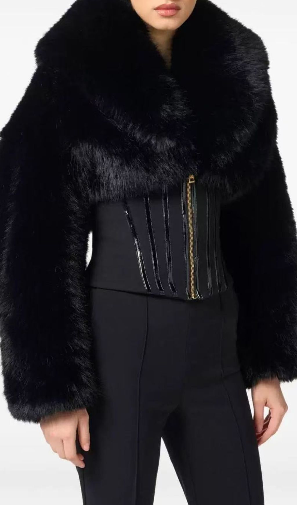 Iokina Black Faux Fur Corset Jacket | Luxe Statement Outerwear for Women