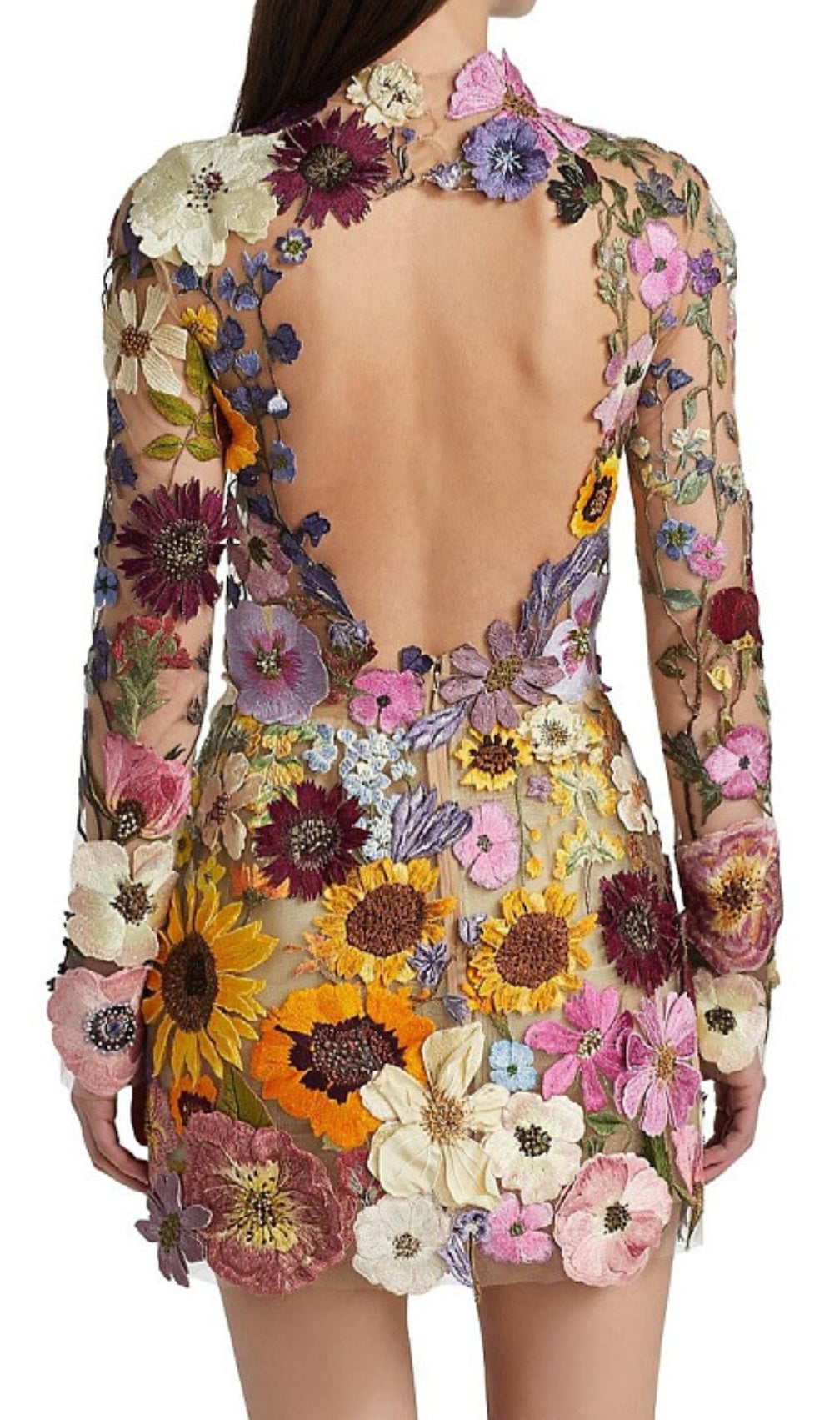 Embroidered Lace Half High Collar Mini Dress