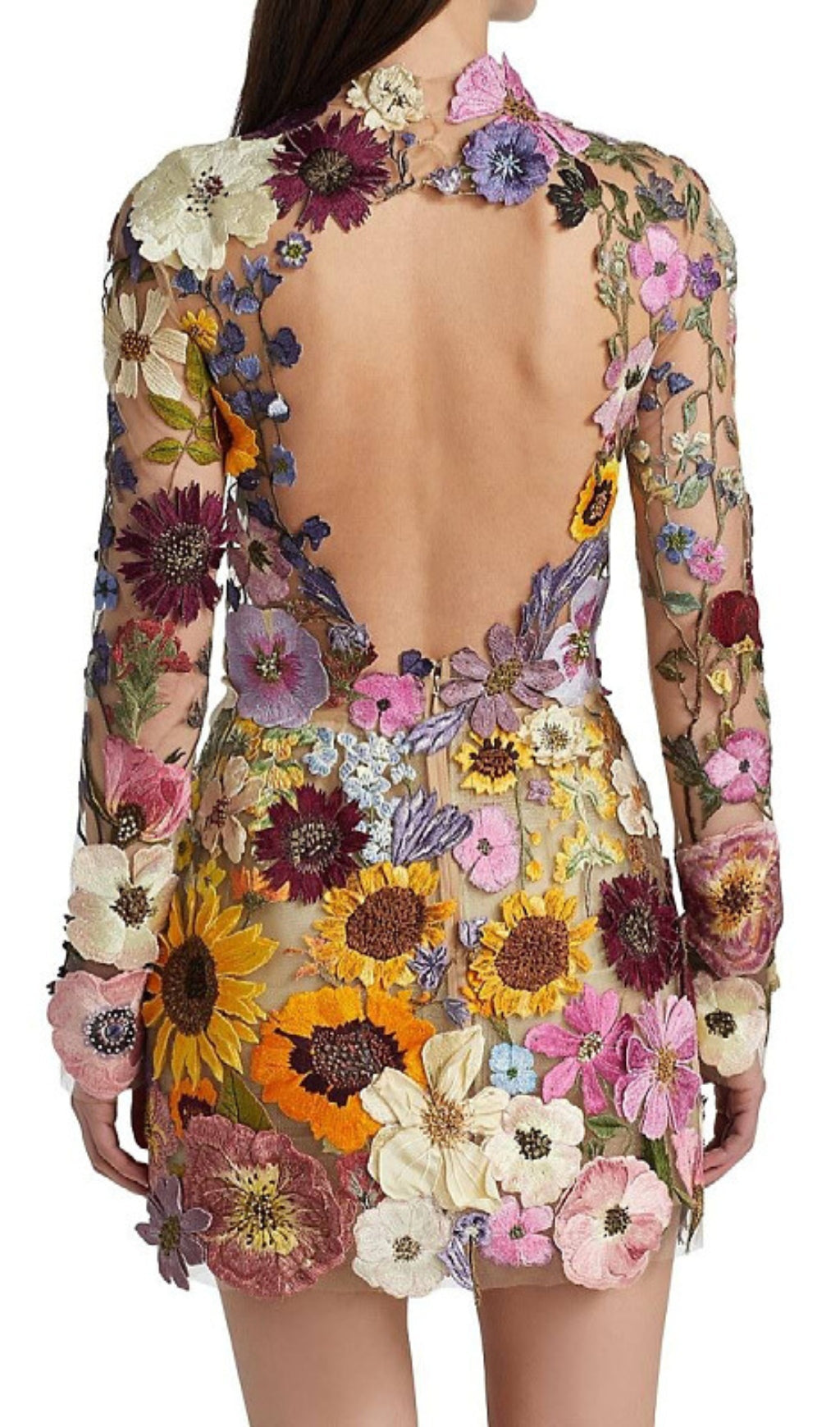 Embroidered Lace Half High Collar Mini Dress