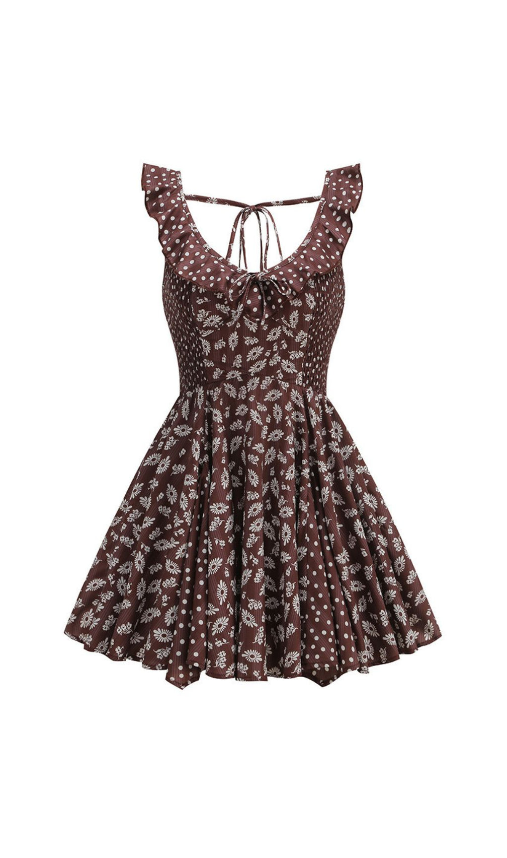 Jalena Coffee Floral Mini Dress - Bohemian Chic Ruffle Sundress for Women