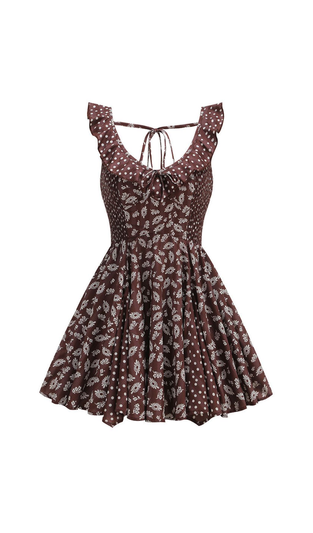 Jalena Coffee Floral Mini Dress - Bohemian Chic Ruffle Sundress for Women
