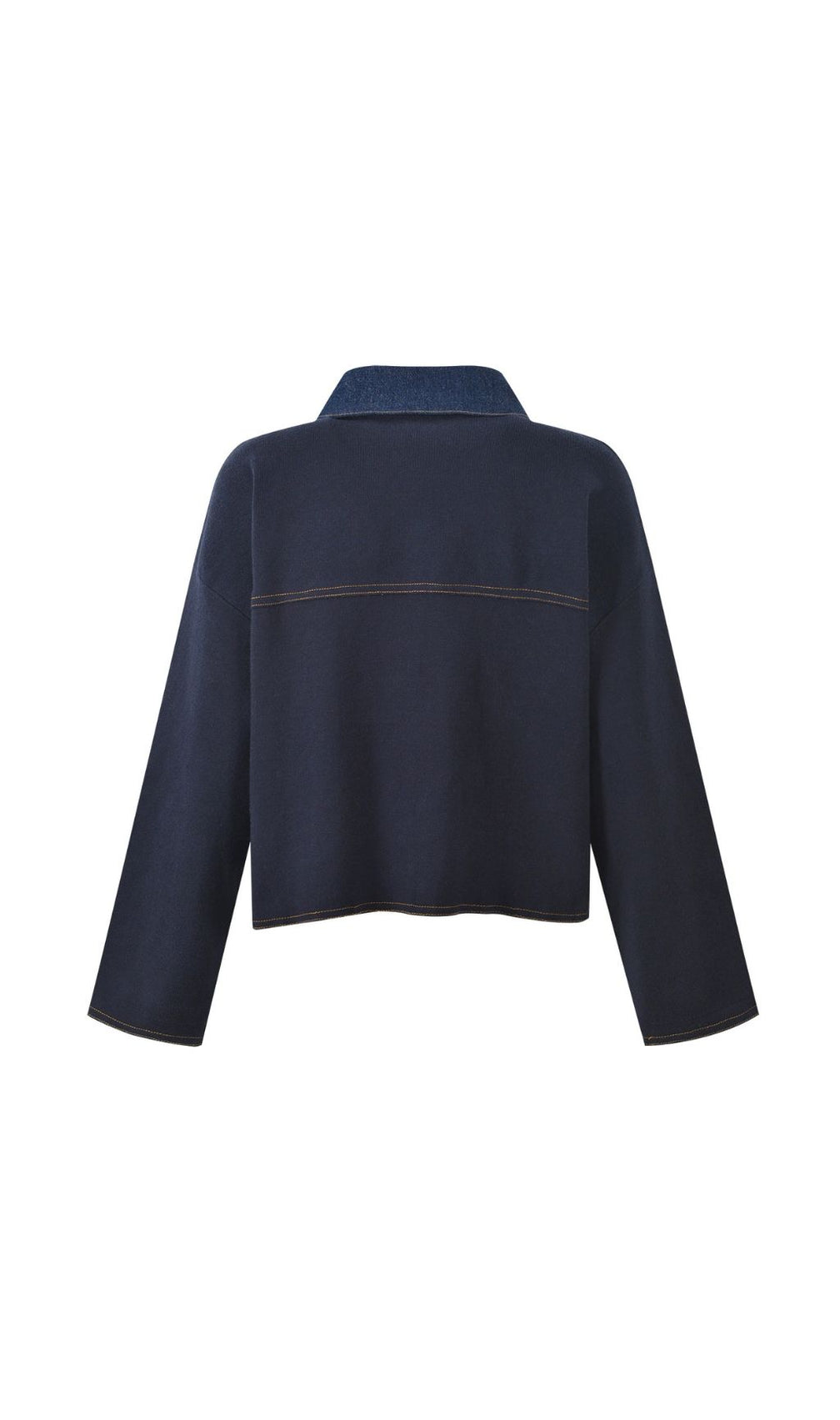 Chic Two-Tone Denim & Knit Blend Cardigan Jacket for Women